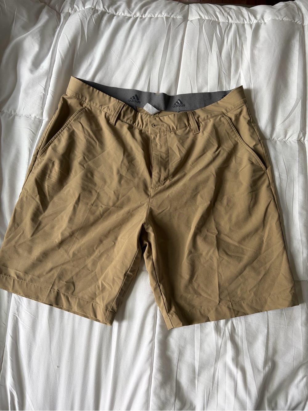 adidas Men’s Khaki Flat-Front Performance Shorts